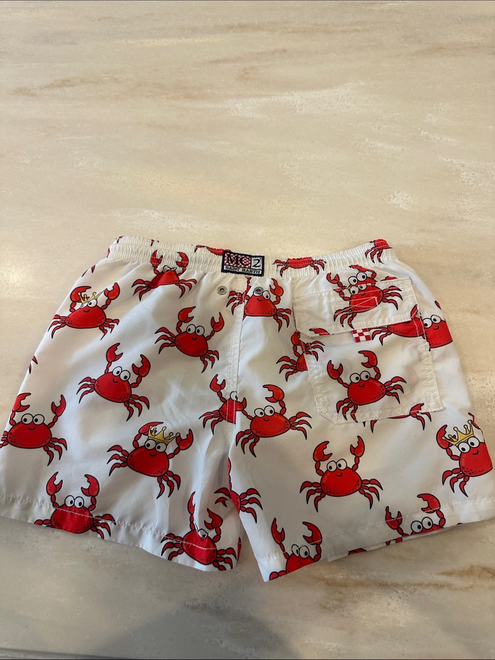 Kids Saint Barth White Swim Shorts with Red Crab Print